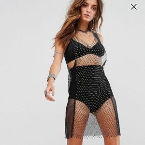 Sacred Hawk tank dress in fishnet mesh