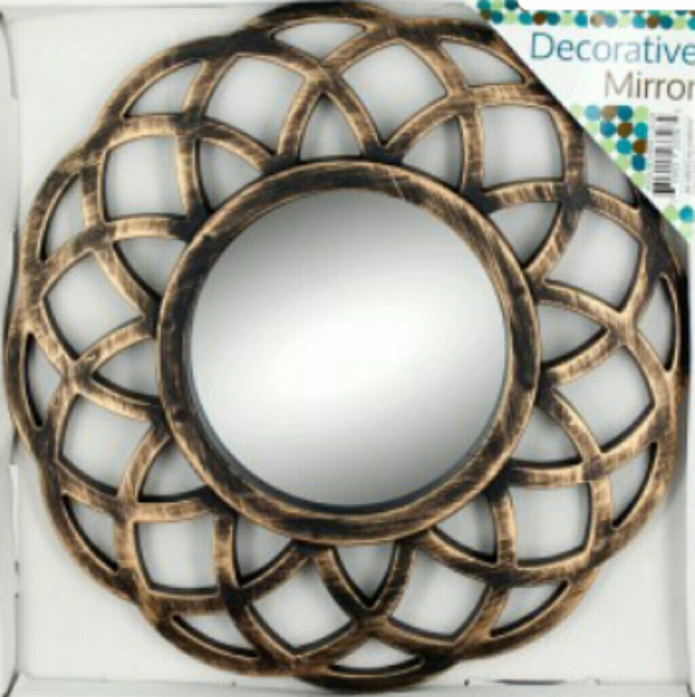 Distressed Gold Circle Wall Mirror.