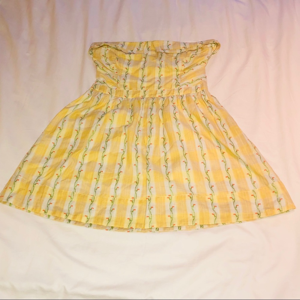 TRF ZARA YELLOW STRAPLESS SUMMER DRESS W LINING