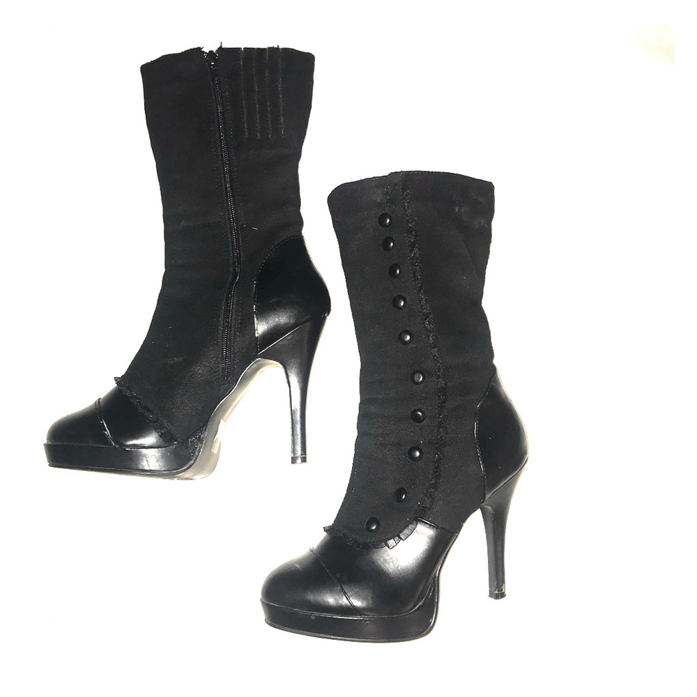 Tuxedo style platform mid calf boot