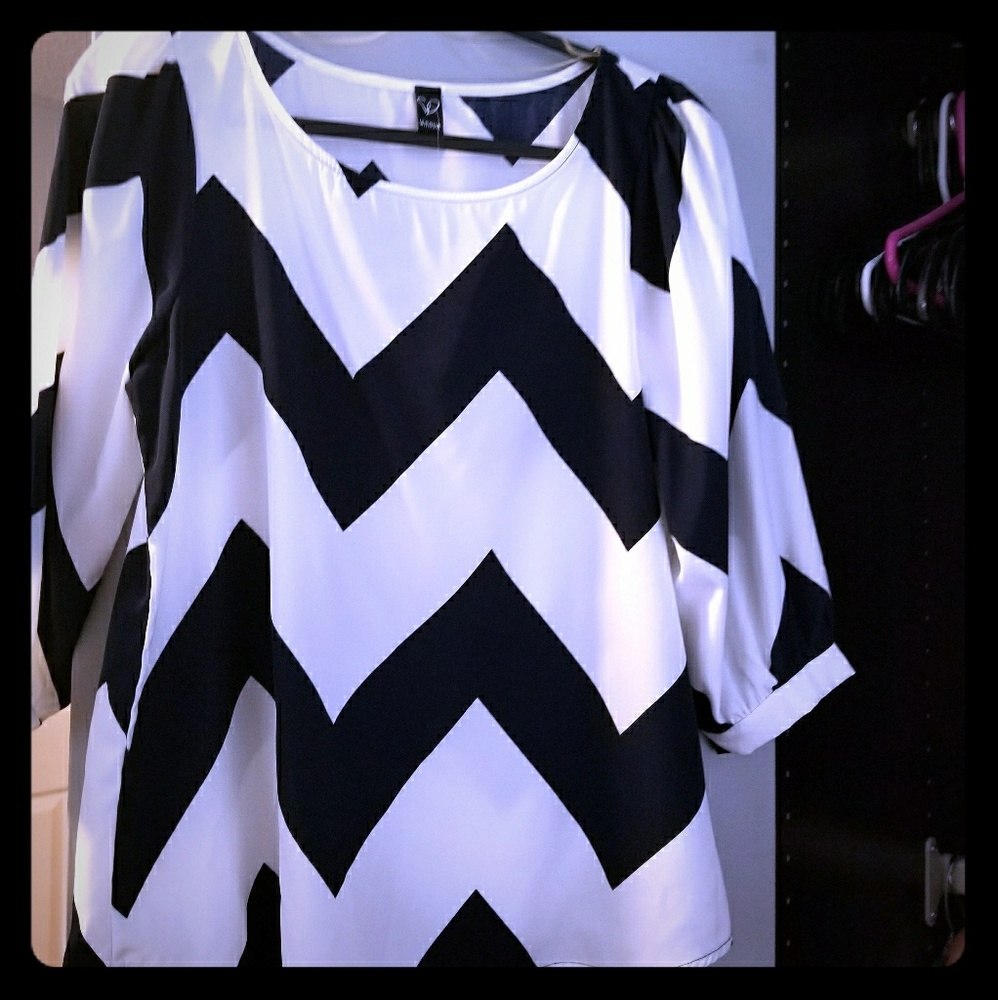 Navy blue and white, chevron blouse