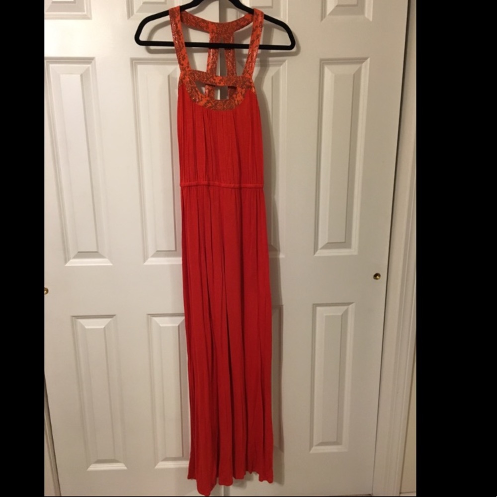 🆕Orange maxi dress with snake print detail straps
