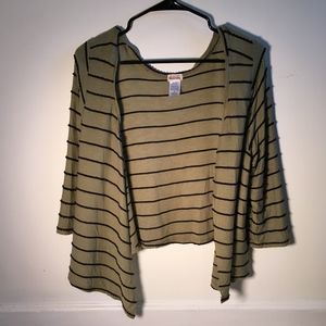 Army Green and Black Striped Draped Cardigan