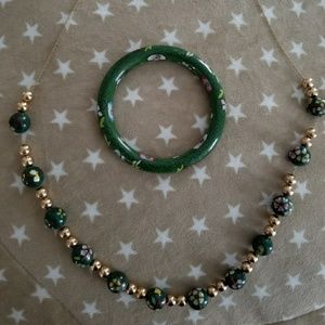 14k necklace and green chinese cloisonne bangle