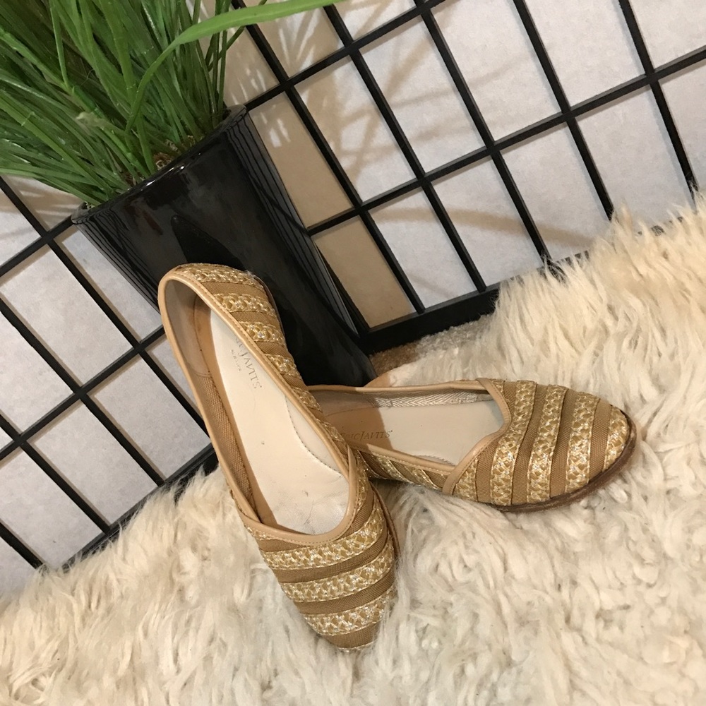 💖Eric Javits Tan Metallic Striped Flats Size 7.5