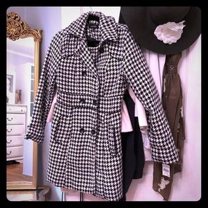 Black and white herringbone pea coat jacket