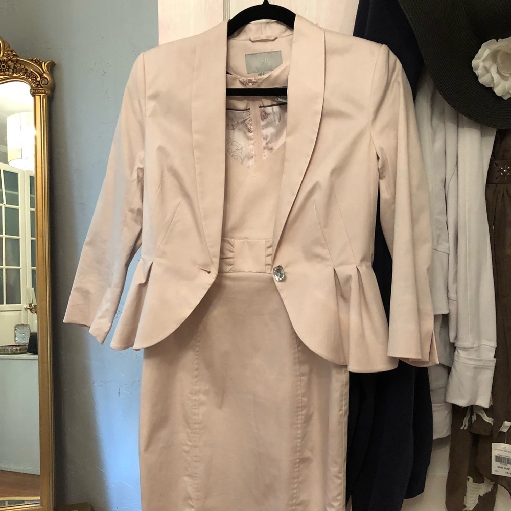 Light pale pink suit dress with blazer jacket