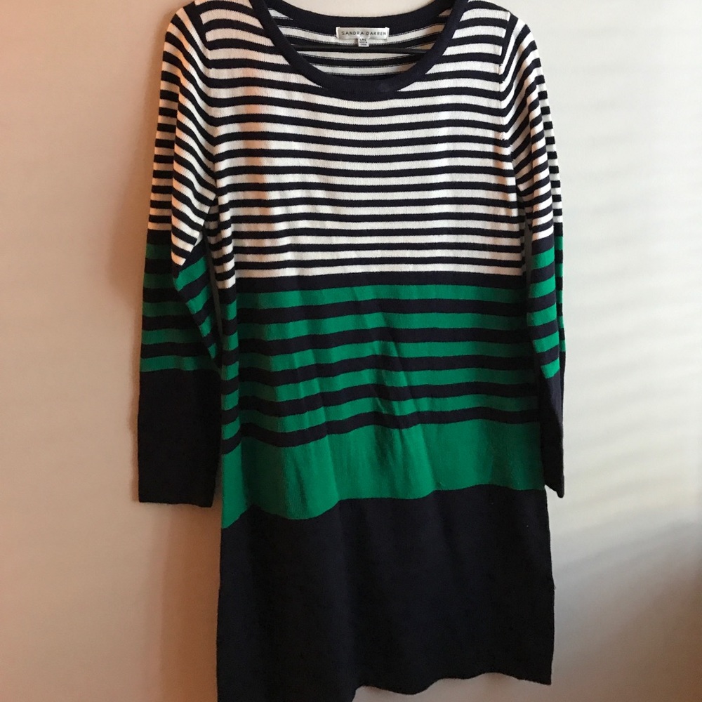 Knit Striped Navy, Green and White Dress