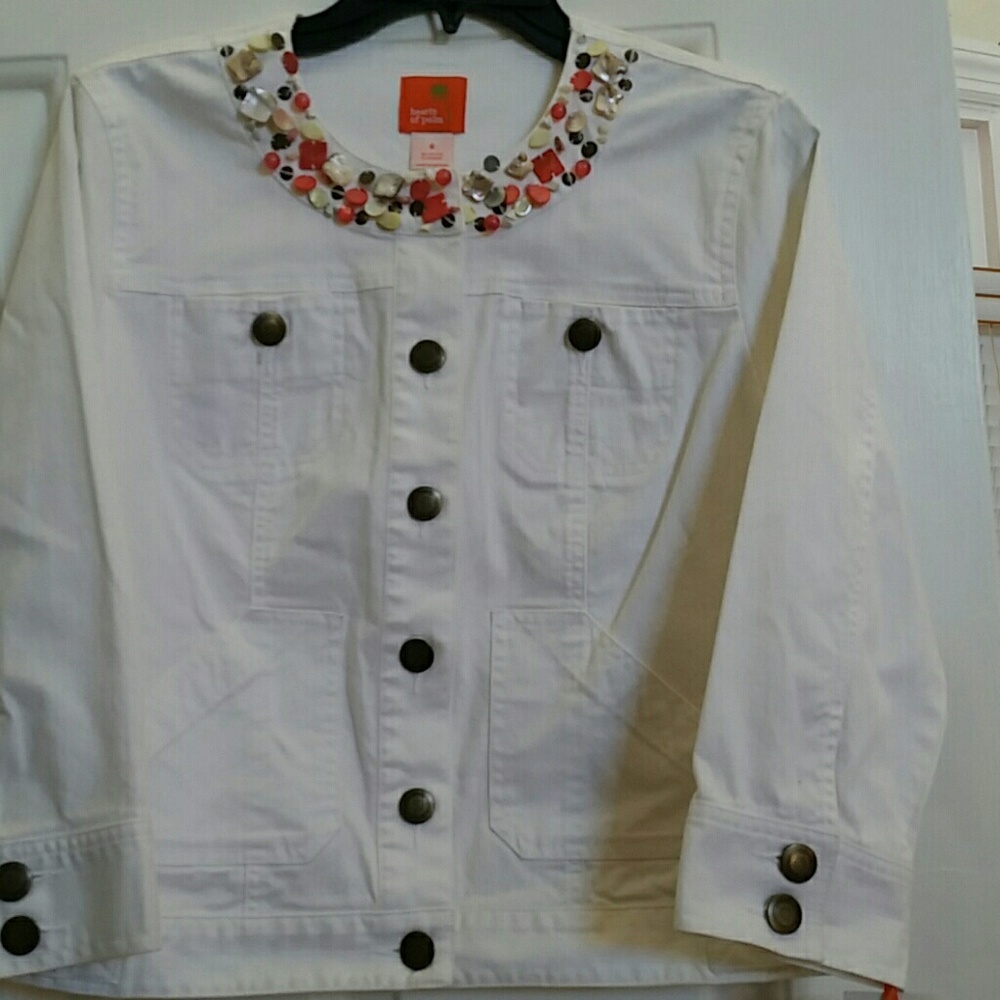 White jean embellished jacket