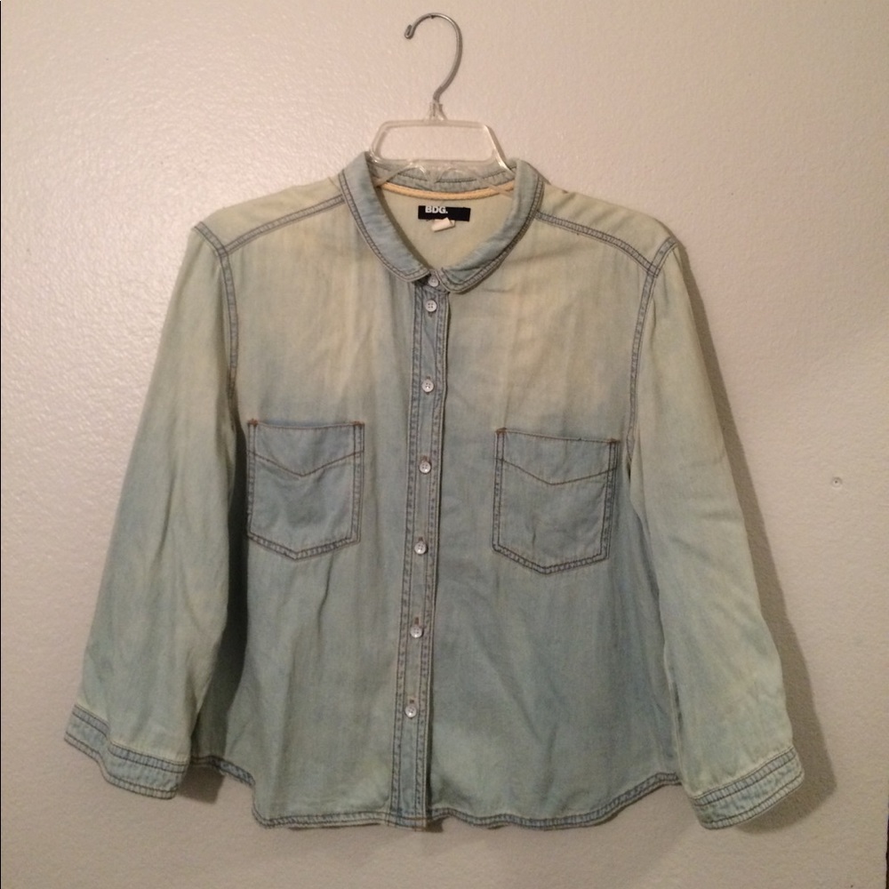BDG 3/4 Sleeve Chambray with Babydoll Collar