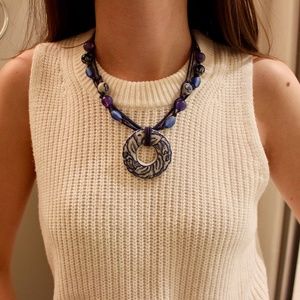 Coldwater Creek Blue Ceramic Medallion Necklace