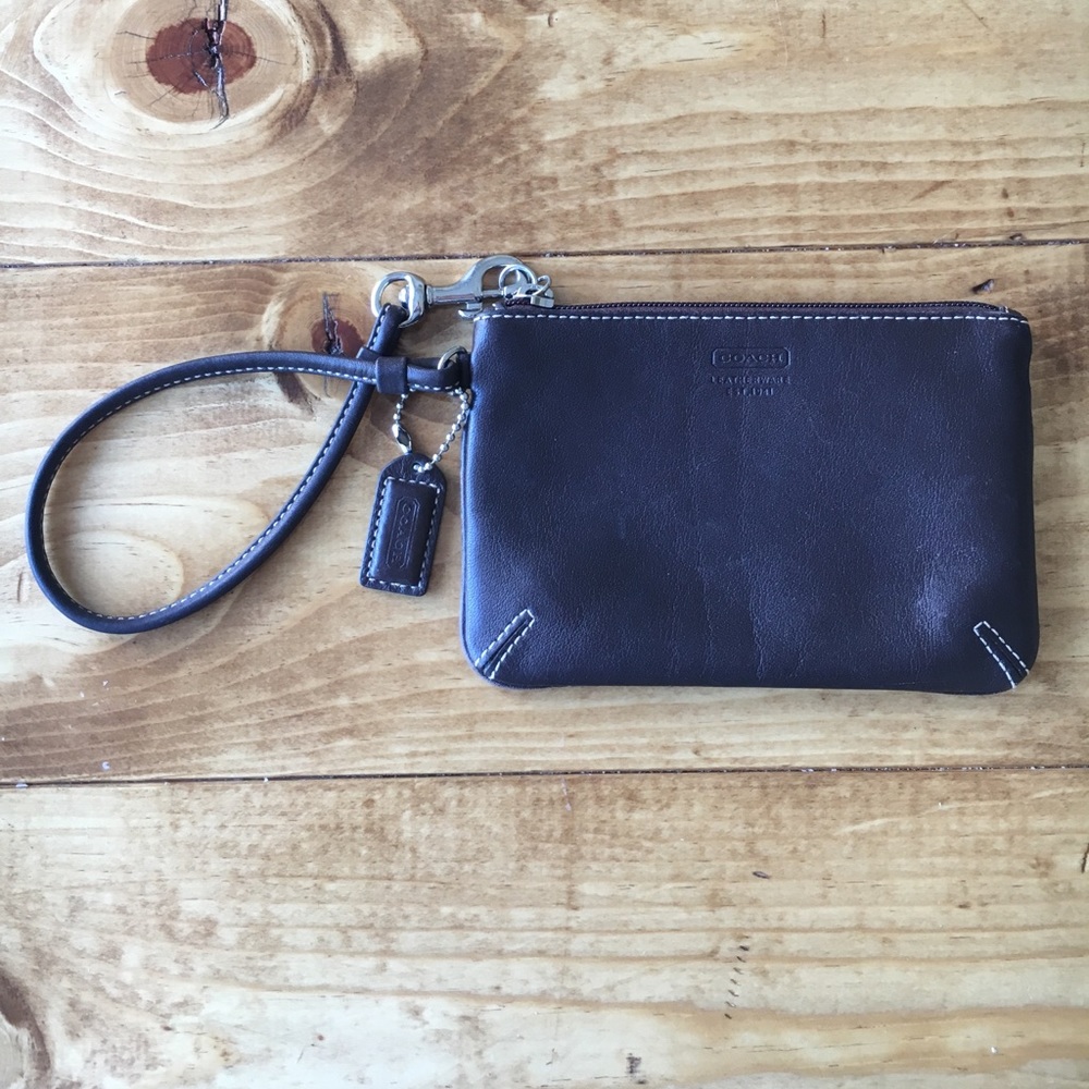 Coach Dark Brown Leather Wristlet