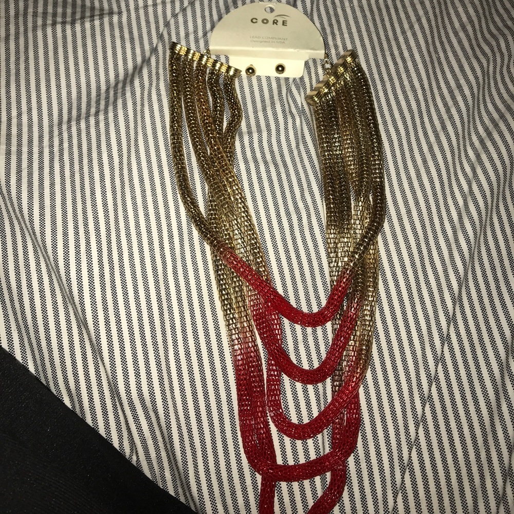 Core Red and Gold necklace with gold earrings