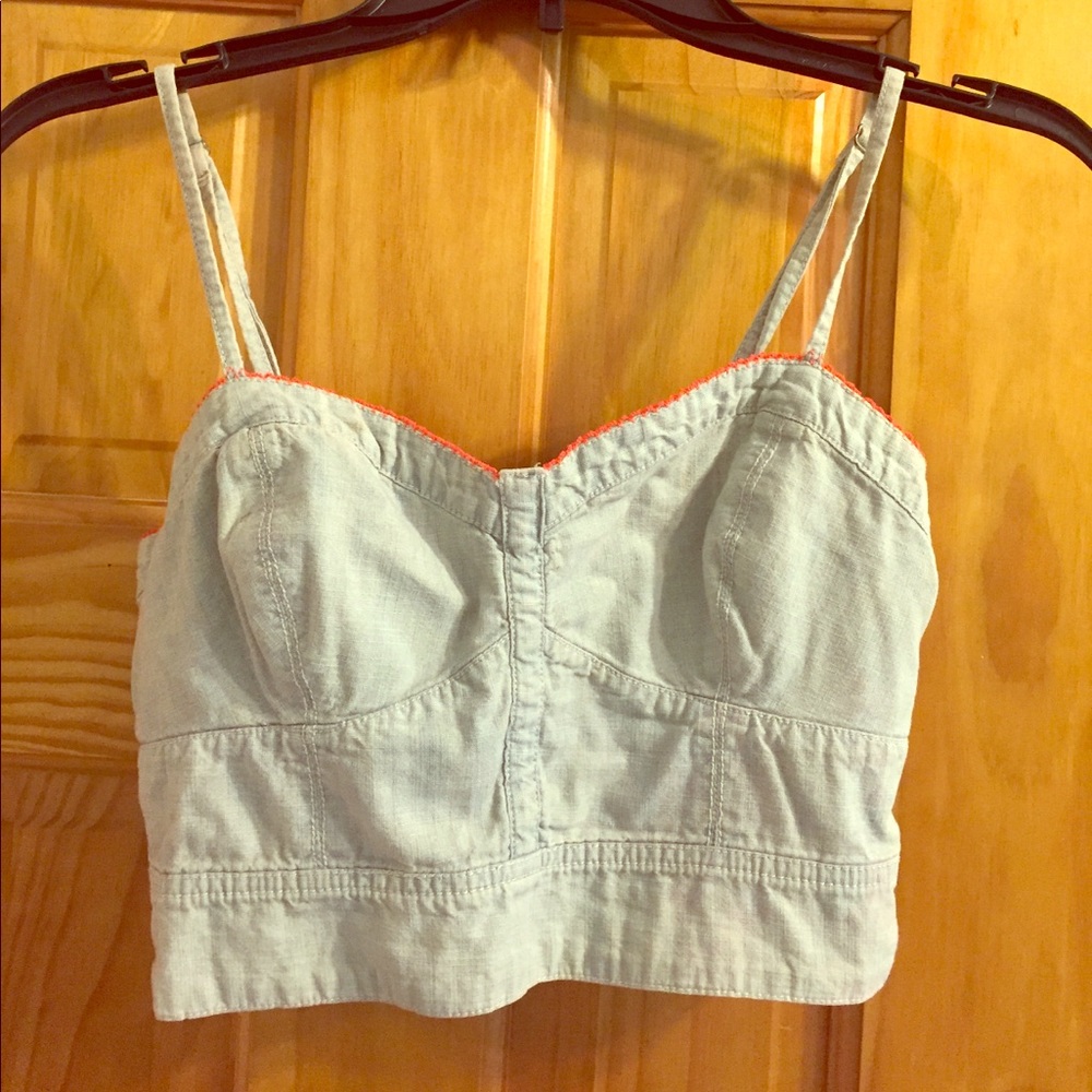 American Eagle Denim Bustier with Coral Stitching