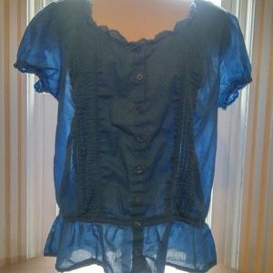 Soma Blue Boho Peasant Top Large
