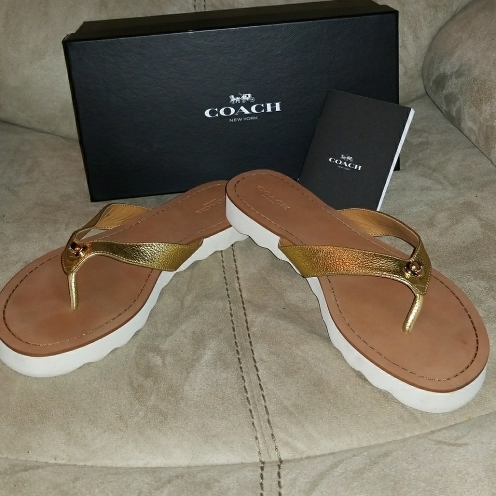 Coach Shelly Metallic Tumbled Gold Sandals