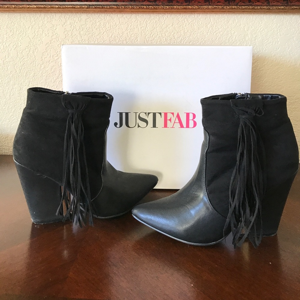 JustFab black fringe booties
