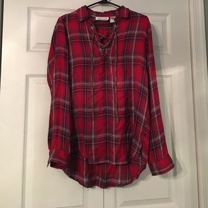 Long Red and Brown Lace Up Flannel