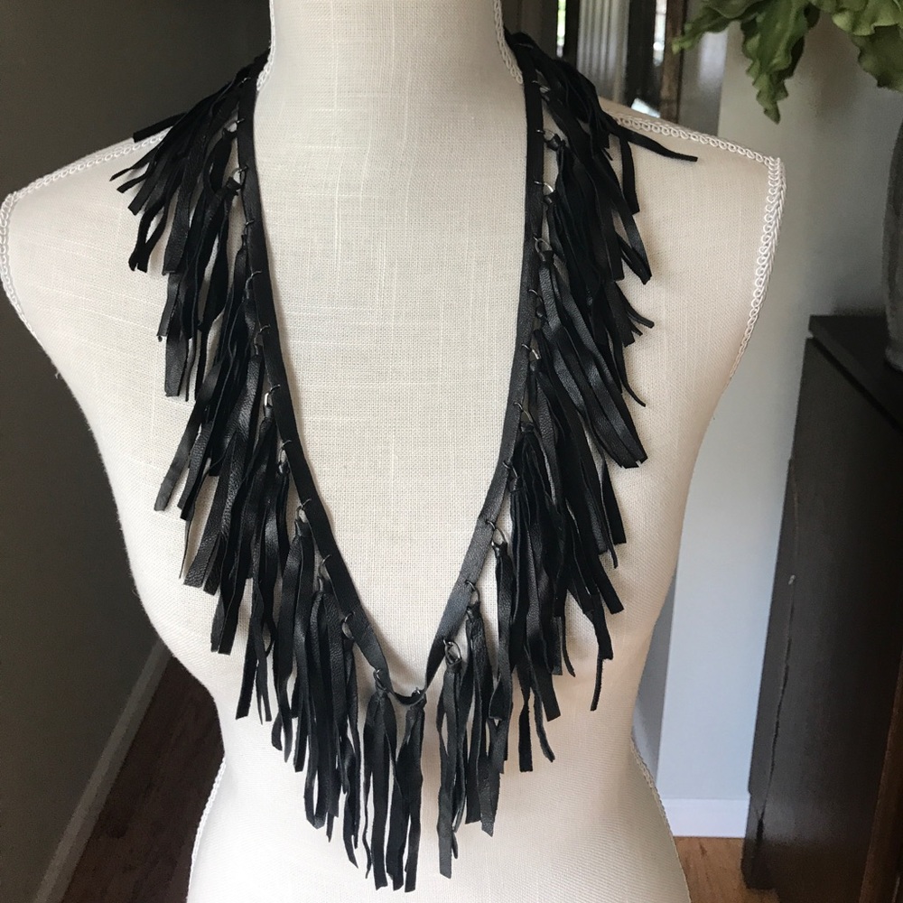 BCBGMAXAZRIA  LEATHER FRINGE NECKLACE