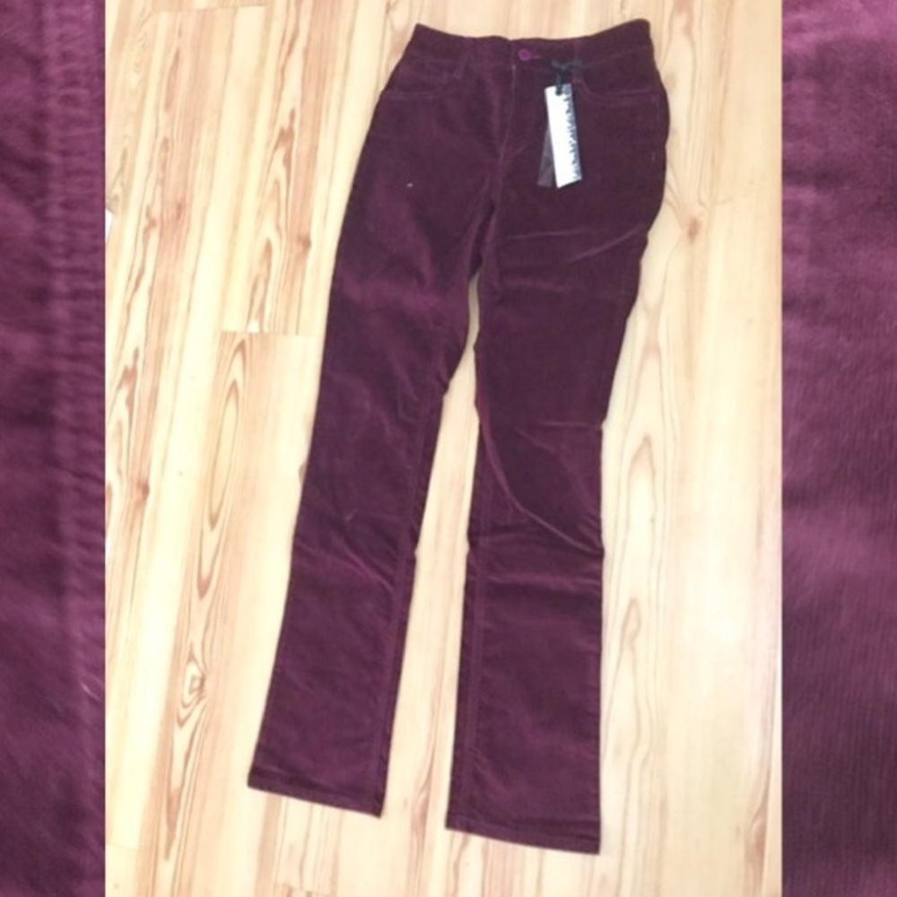 Burgundy straight leg cords. Slimming