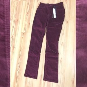 Burgundy straight leg cords. Slimming