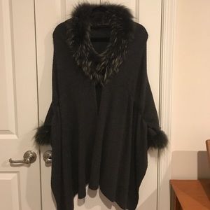 Silver fox trimmed poncho