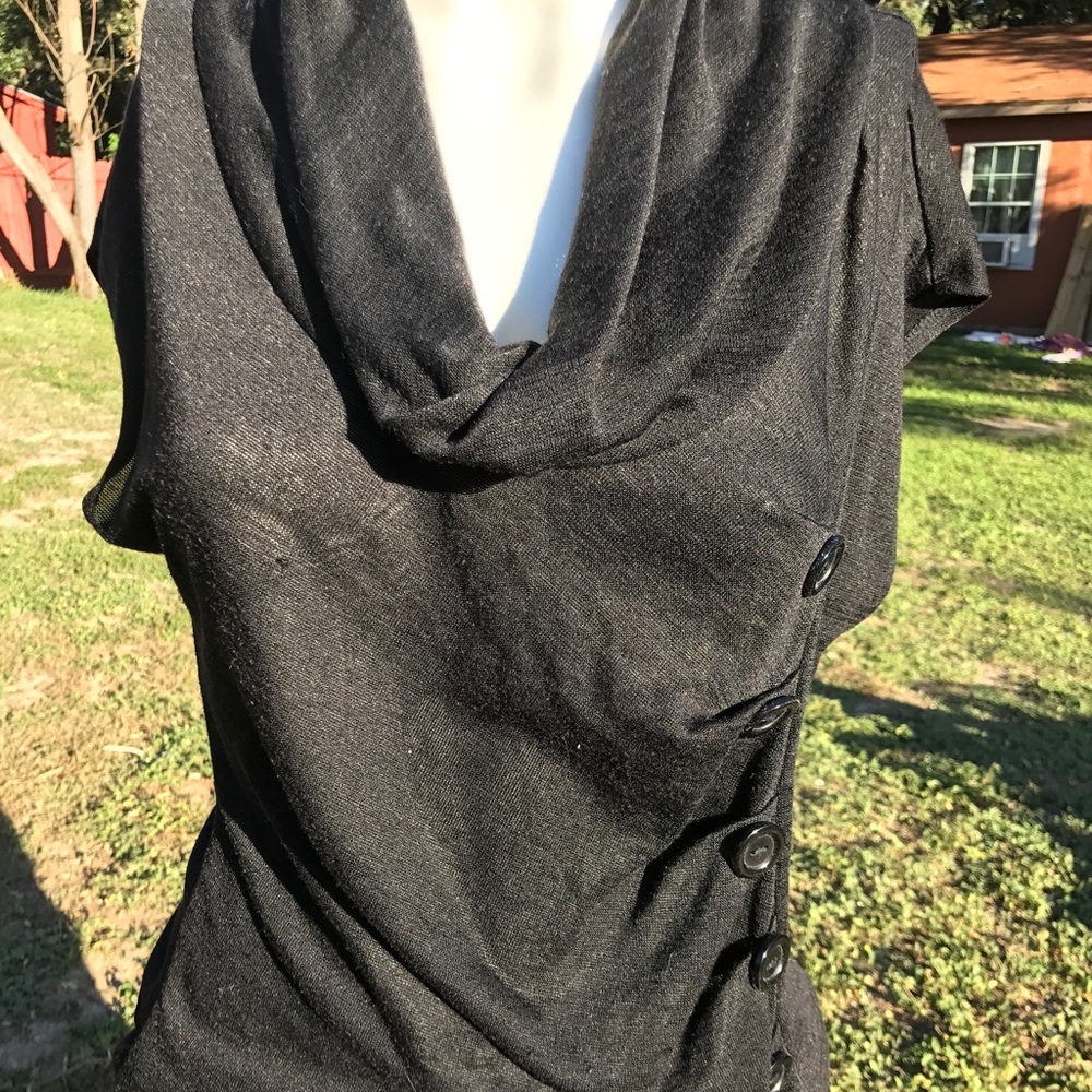 HeartSoul Sheer Black top, XL, accent buttons.