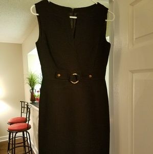 Tahari black dress wiith gold belt detail