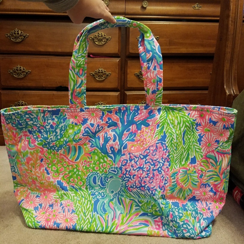 Lilly Pulitzer Lovers Coral Large Palm Beach Tote