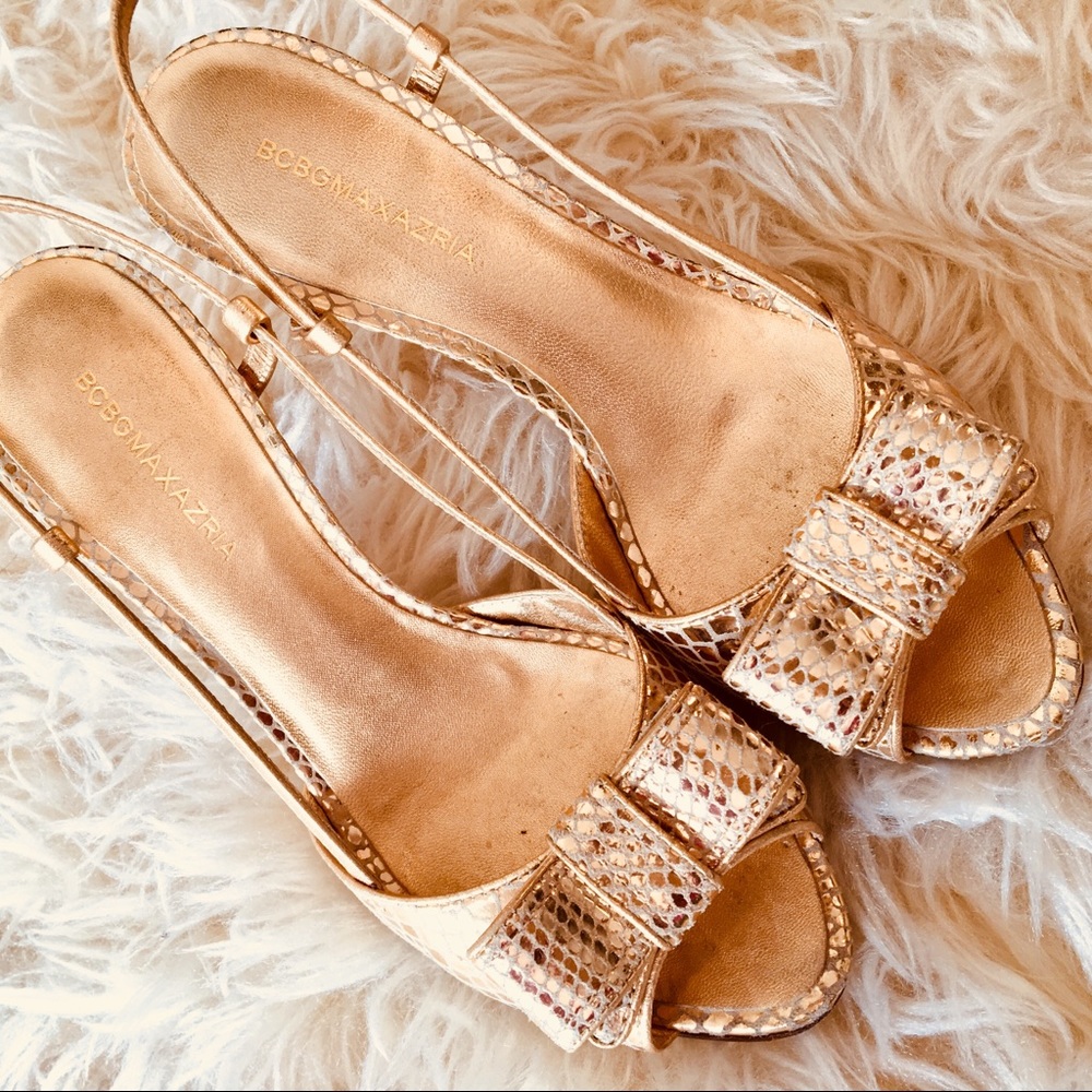 BCBG ❦ Metallic Gold embellished Suede Pumps