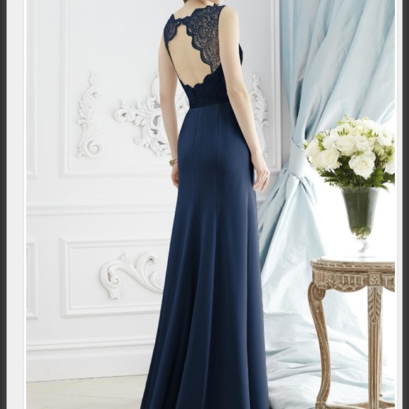 LIKE NEW! Womens Dessy Bridesmaid Dress NAVY - 8 - Picture 2 of 3