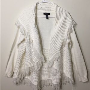 White Fringed Open-Front Cardigan