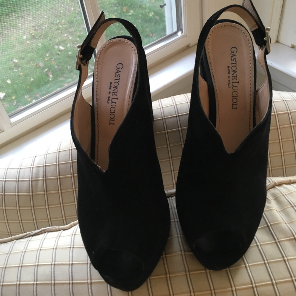 Gastone Luciolli Black Suede Wedges
