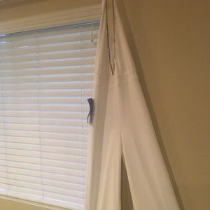 Bebe White Metal Bar Trim Halter Jumpsuit