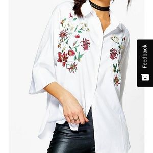 Oversized white embroidered 3/4 sleeve blouse