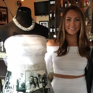 BCBG white crop top and skirt outfit