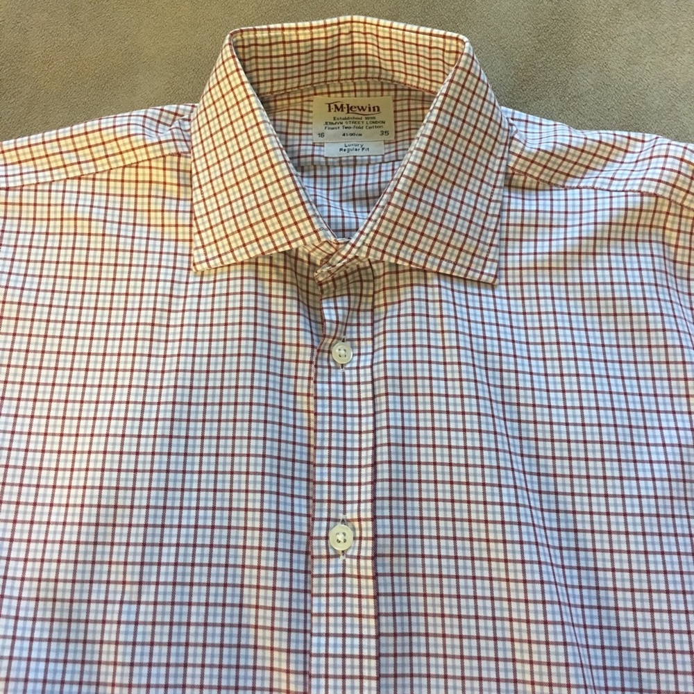 TM Lewin red and blue checkered dress shirt