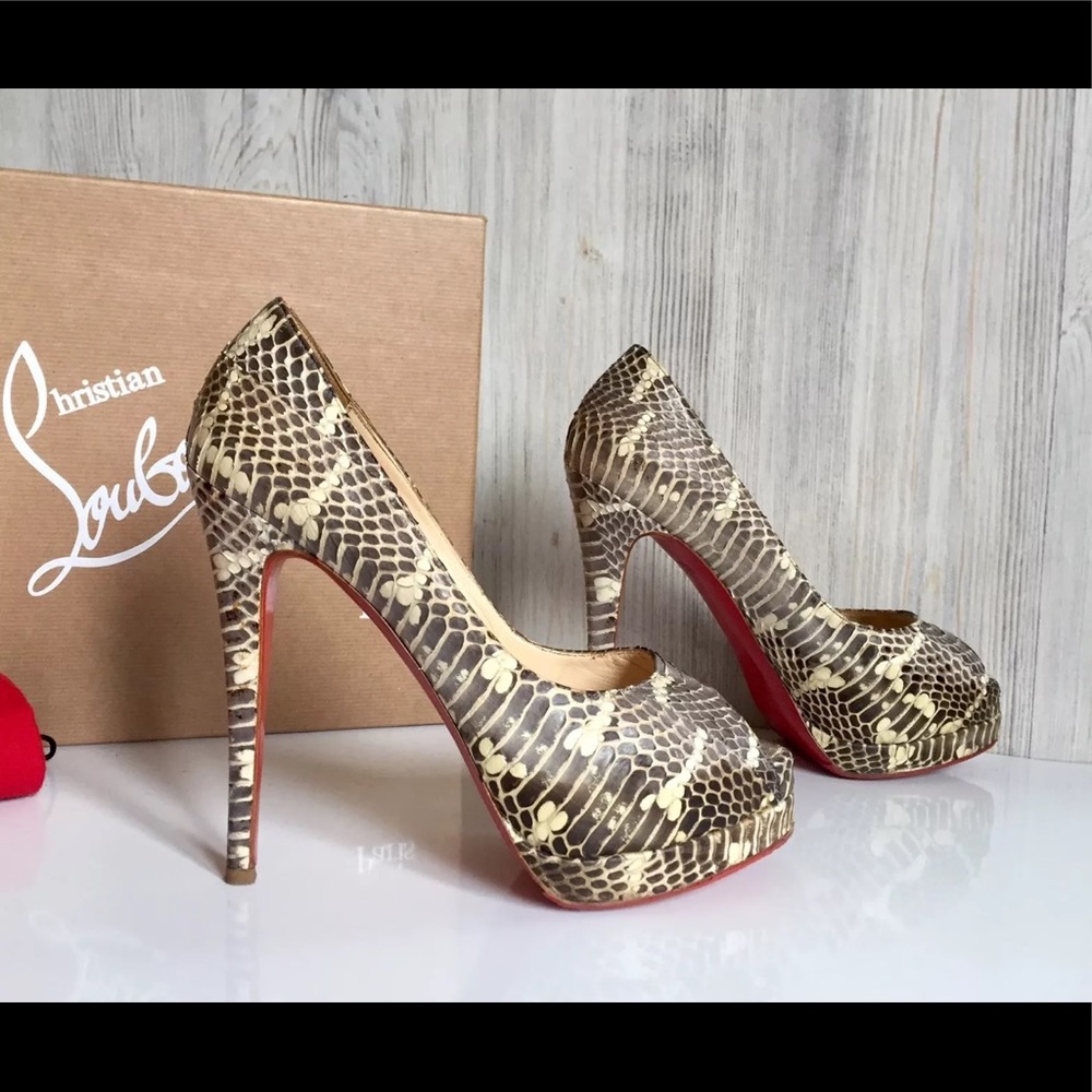 Auth Christian Louboutin Python Snakeskin Heels - image 3