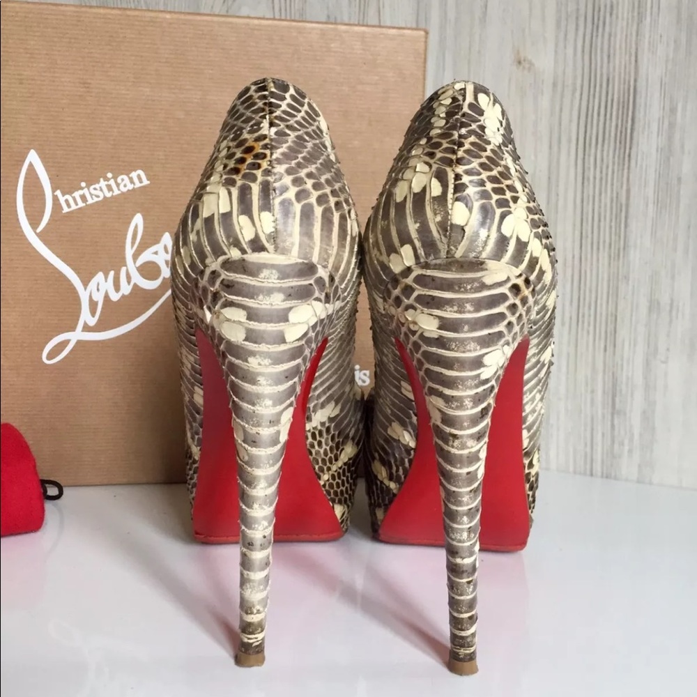 Auth Christian Louboutin Python Snakeskin Heels - image 4