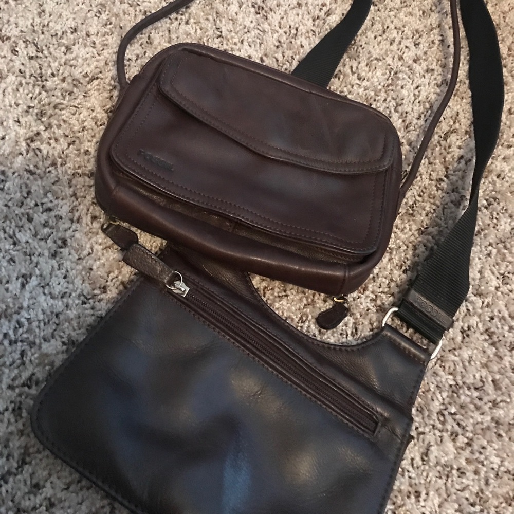 1 left Fossil wallet-like crossbody leather purses
