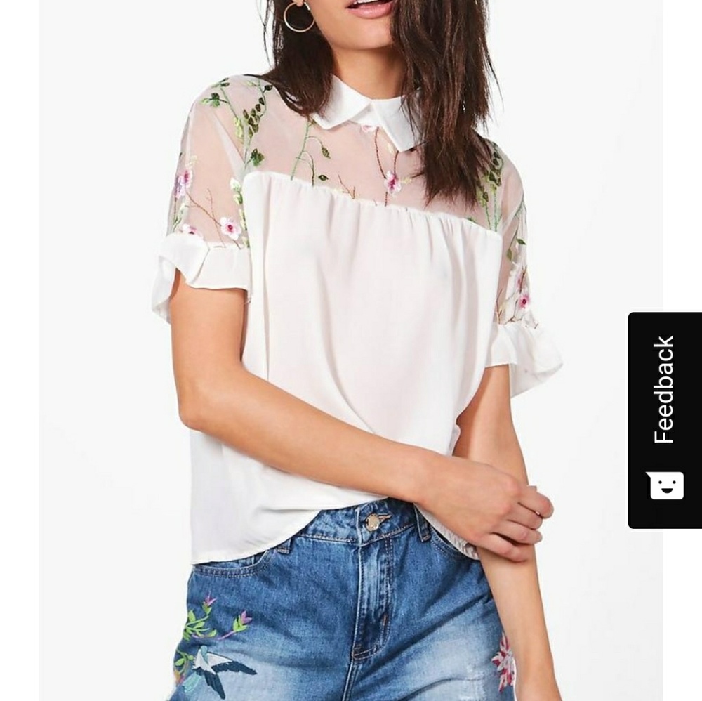 Embroidered mesh short sleeve shirt