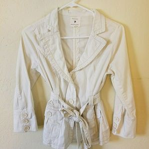 Forever 21 Linen 3/4 Sleeve Tie Cream Jacket