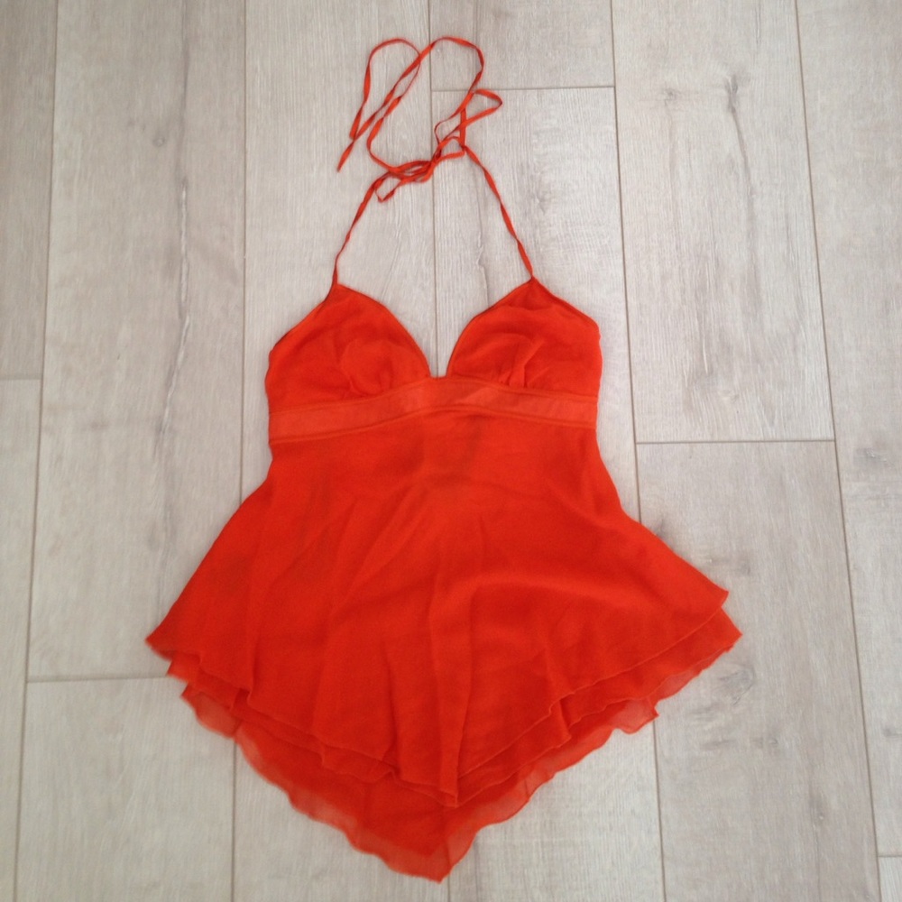 Orange Bebe Flowy Halter Top