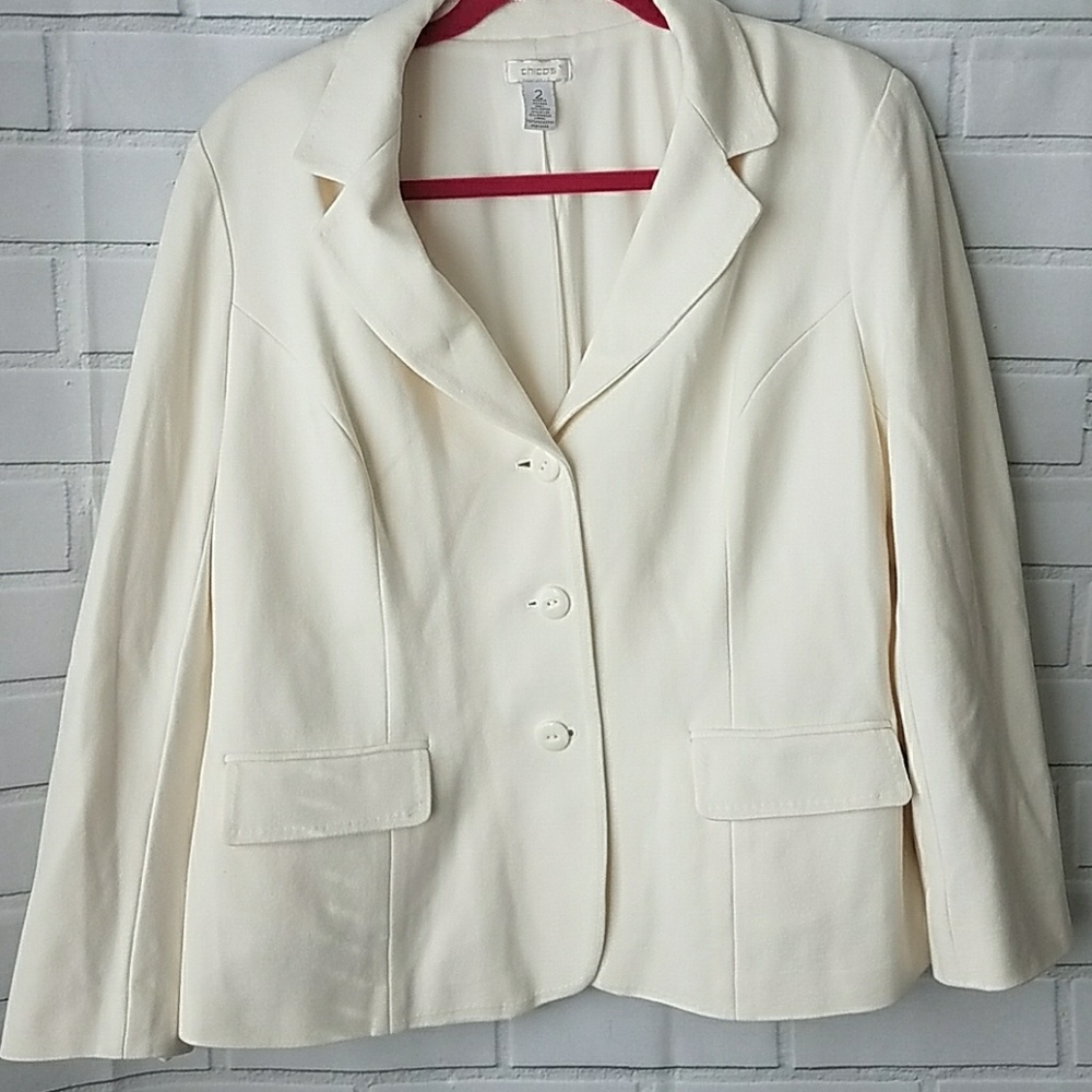 Chico's ivory off white 3 button blazer size 12