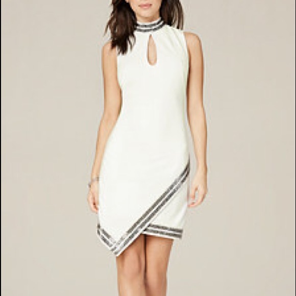 white mock neck dress