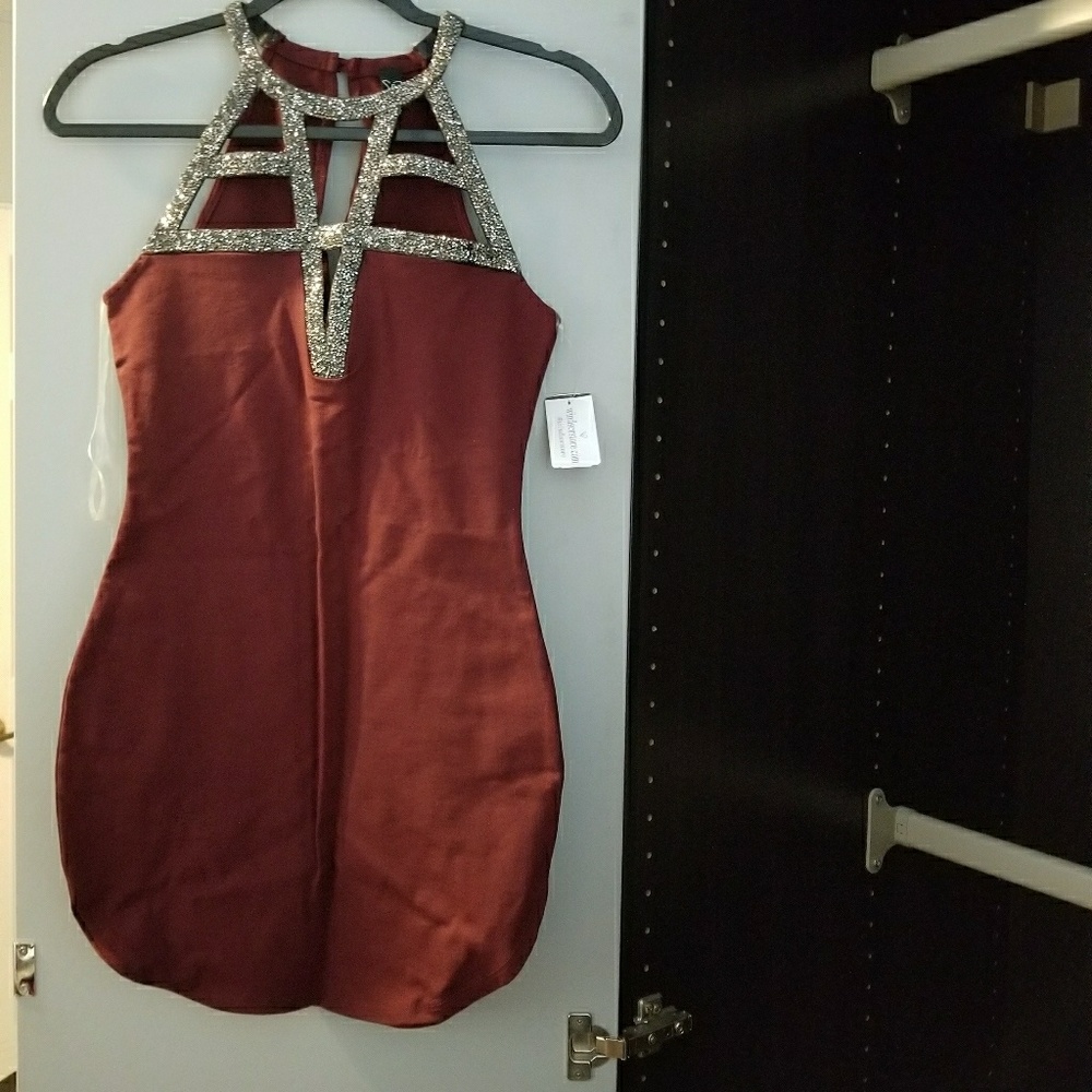 Mini dress/Tunic - Burgundy with dark black/silver