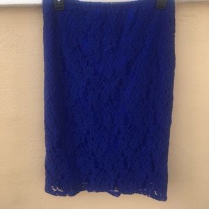 Blue lace pencil skirt