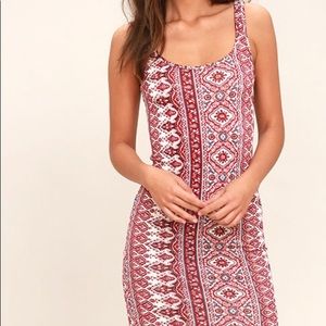 Billabong Red Print Bodycon Midi Dress sz S