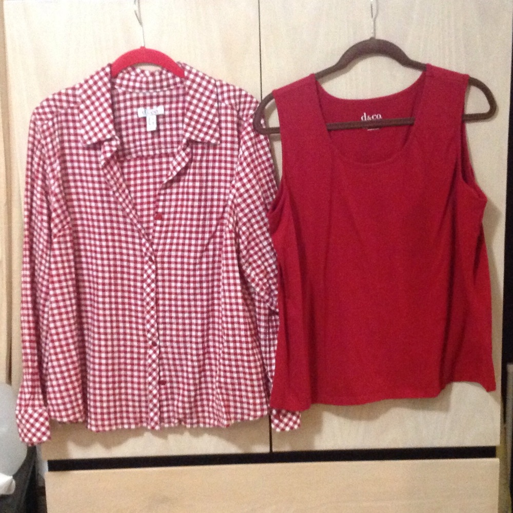 DENIM & COMPANY TANK and PLAID BUTTON DOWN SHIRT