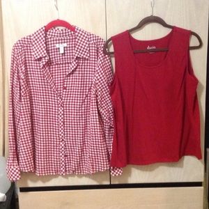 DENIM & COMPANY TANK and PLAID BUTTON DOWN SHIRT